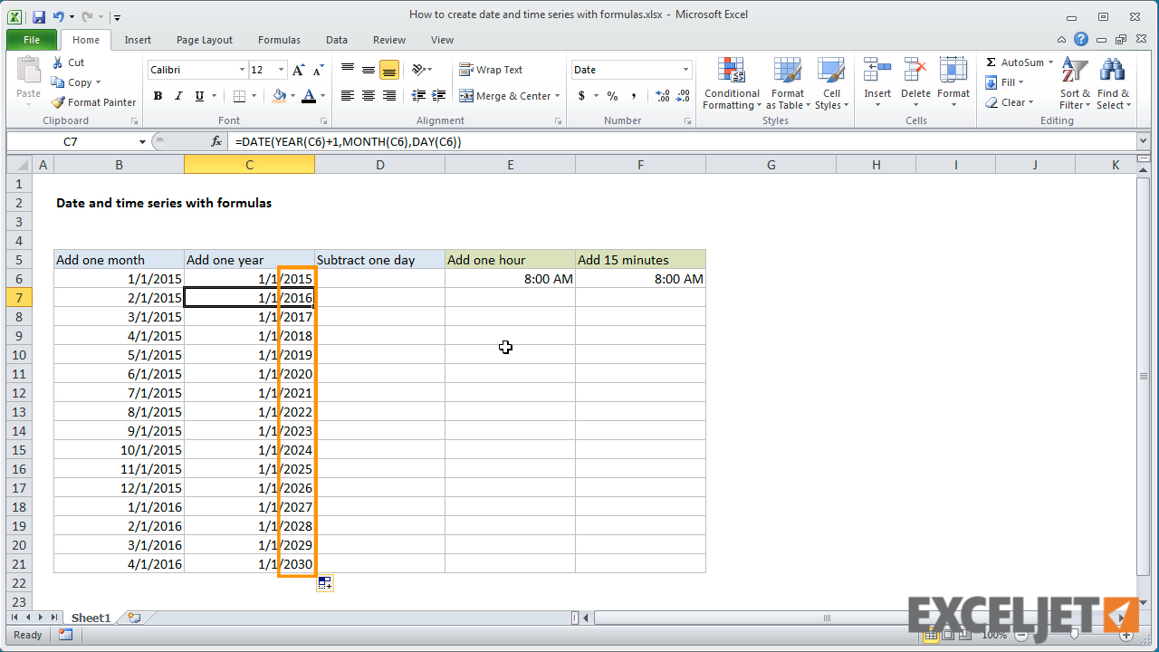 Excel Tutorial How To Create Date And Time Series With Formulas